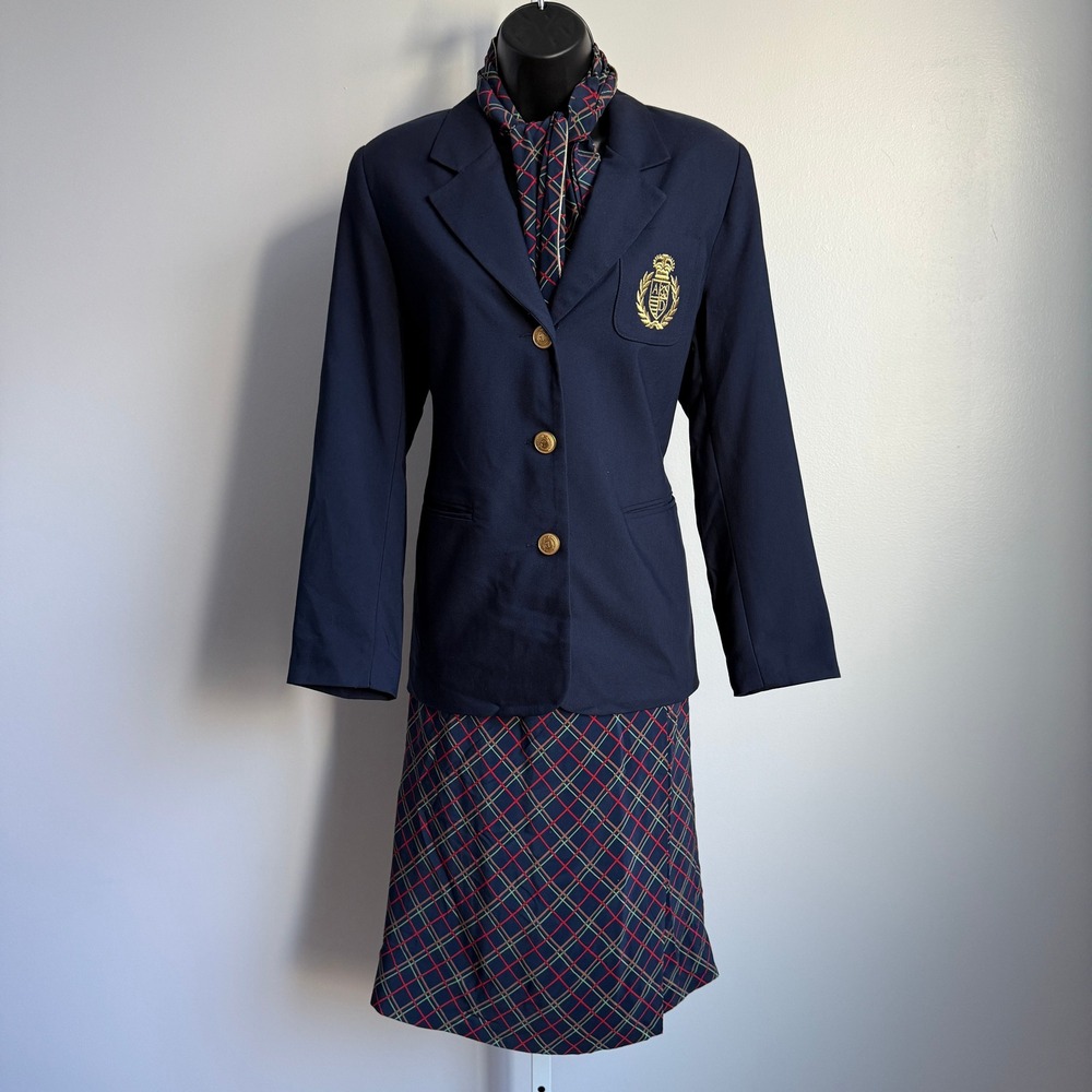 Alfred Dunner Skirt Suit Petite‎ Blazer Plaid Crest Size 6
